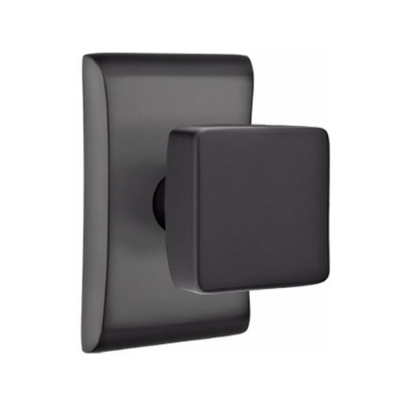 Emtek Privacy Square Knob With Neos Rosette in Flat Black finish