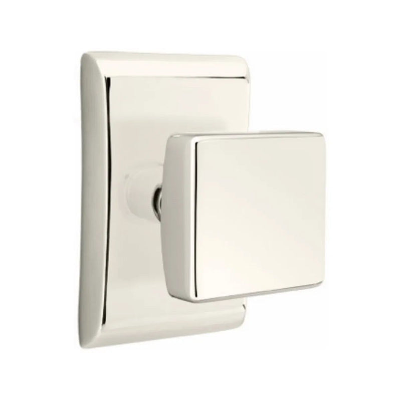 Emtek Privacy Square Knob With Neos Rosette in Lifetime Polished Nickel finish