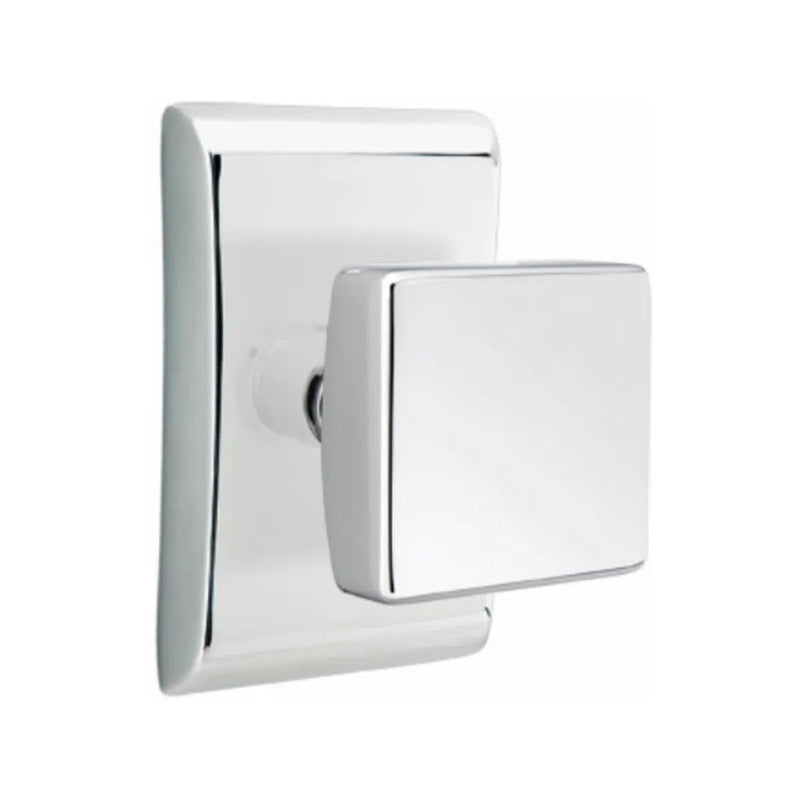 Emtek Privacy Square Knob With Neos Rosette in Polished Chrome finish