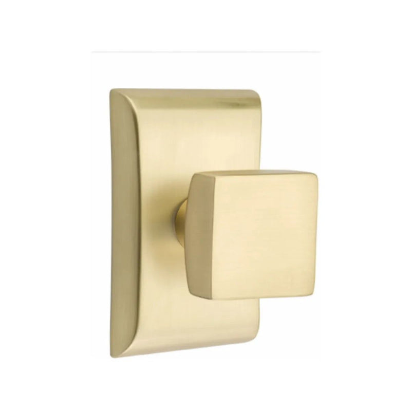 Emtek Privacy Square Knob With Neos Rosette in Satin Brass finish