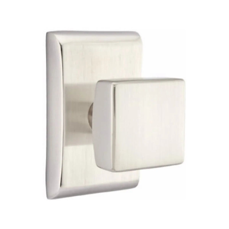 Emtek Privacy Square Knob With Neos Rosette in Satin Nickel finish