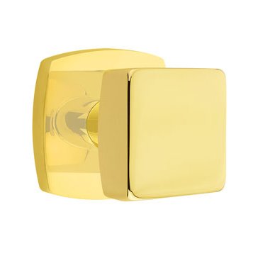 Emtek Privacy Square Knob With Urban Modern Rosette in Unlacquered Brass finish