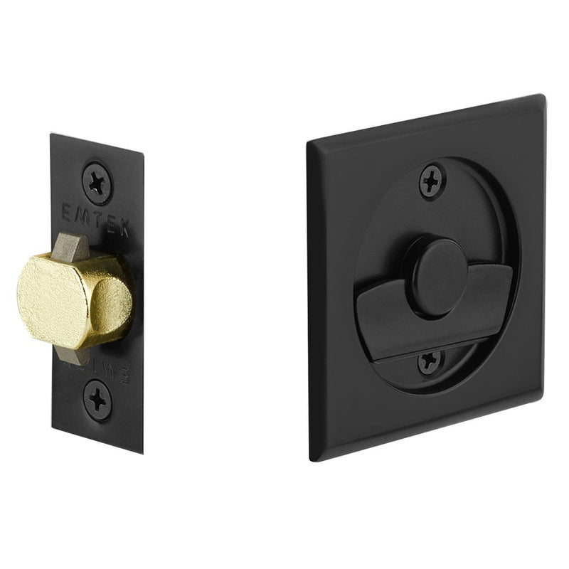 Emtek Privacy Square Pocket Door Tubular Lock in Flat Black finish