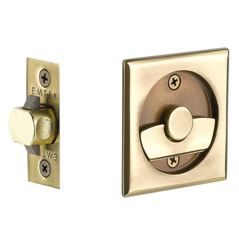 Emtek Privacy Square Pocket Door Tubular Lock in French Antique finish