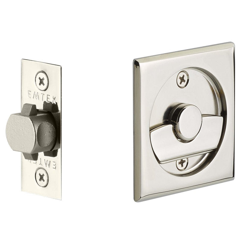 Emtek Privacy Square Pocket Door Tubular Lock in Lifetime Polished Nickel finish