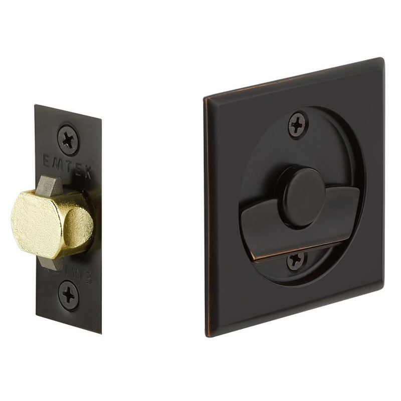 Emtek Privacy Square Pocket Door Tubular Lock in Oil Rubbed Bronze finish