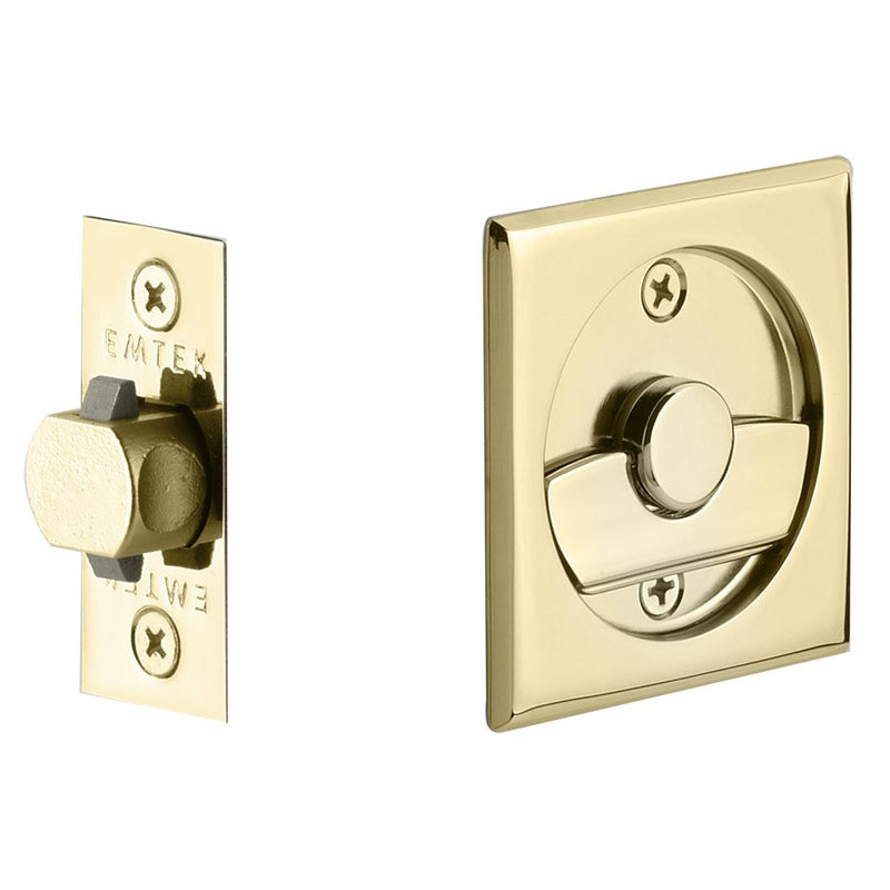 Emtek Privacy Square Pocket Door Tubular Lock in Polished Brass finish