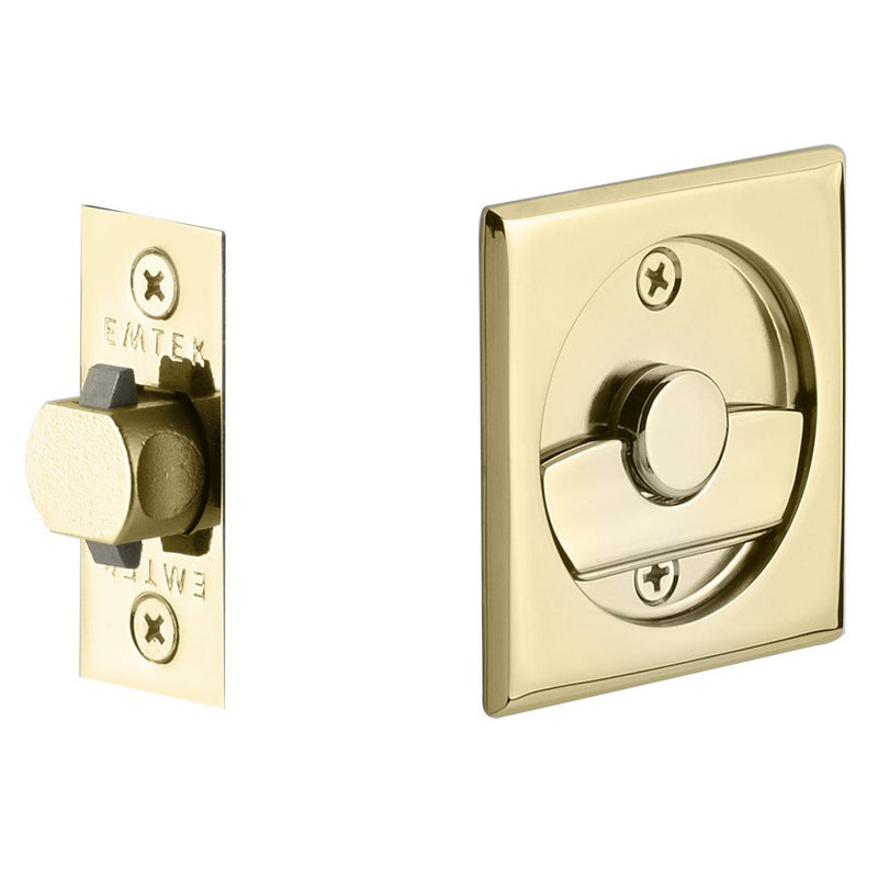 Emtek Privacy Square Pocket Door Tubular Lock in Unlacquered Brass finish