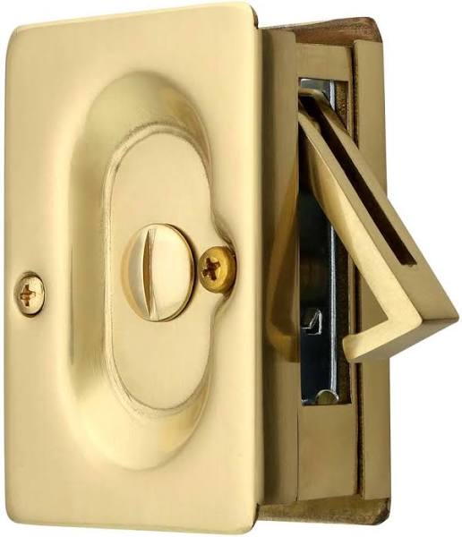 The Emtek Privacy Standard Pocket Door Lock in Satin Brass finish