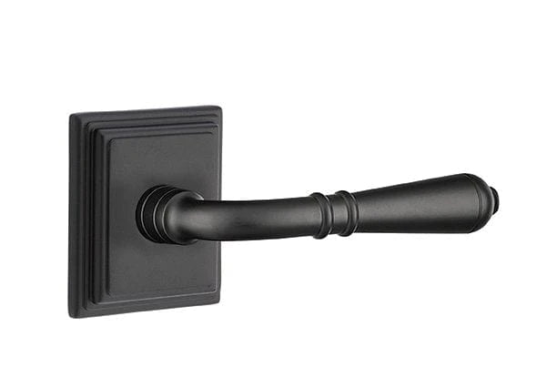 Emtek Privacy Turino Lever With Wilshire Rosette - Right Handed in Flat Black finish