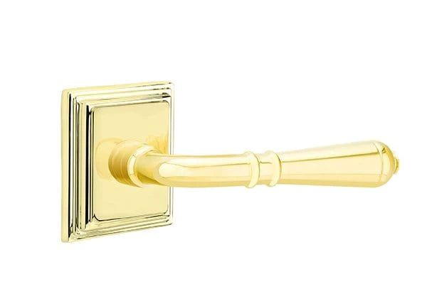 Emtek Privacy Turino Lever With Wilshire Rosette - Right Handed in Lifetime Polished Brass finish