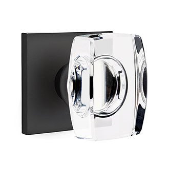 Emtek Privacy Windsor Crystal Knob With Square Rosette in Flat Black finish