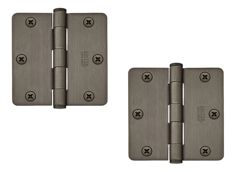 Emtek Residential Duty Solid Brass Plain Bearing Hinge, 3.5" x 3.5" with 1/4" Radius Corners in Pewter finish