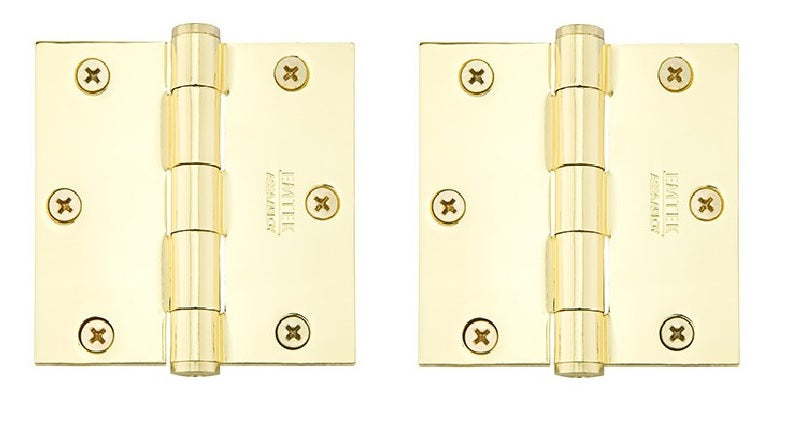 Emtek Residential Duty Solid Brass Plain Bearing Hinge, 3.5" x 3.5" with Square Corners in Polished Brass finish