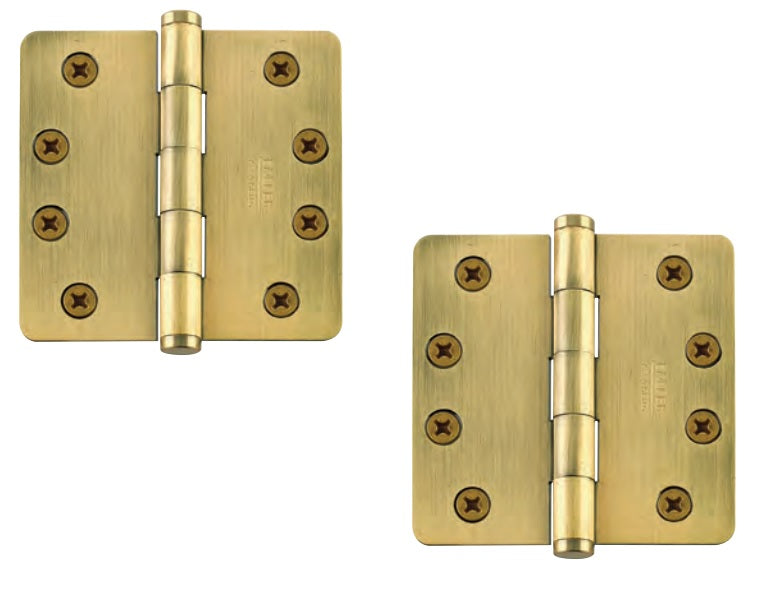 The Emtek Residential Duty Solid Brass Plain Bearing Hinge, 4" x 4" with 1/4" Radius Corners in French Antique finish