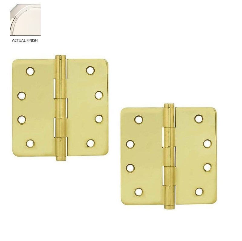 The Emtek Residential Duty Solid Brass Plain Bearing Hinge, 4" x 4" with 1/4" Radius Corners in Lifetime Polished Nickel finish