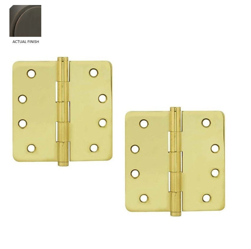 The Emtek Residential Duty Solid Brass Plain Bearing Hinge, 4" x 4" with 1/4" Radius Corners in Oil Rubbed Bronze finish