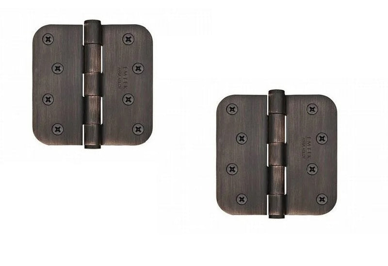 Emtek Residential Duty Solid Brass Plain Bearing Hinge, 4" x 4" with 5/8" Radius Corners in Oil Rubbed Bronze finish
