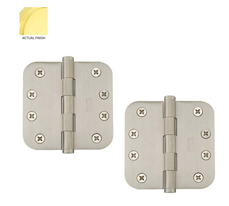 Emtek Residential Duty Solid Brass Plain Bearing Hinge, 4" x 4" with 5/8" Radius Corners in Polished Brass finish