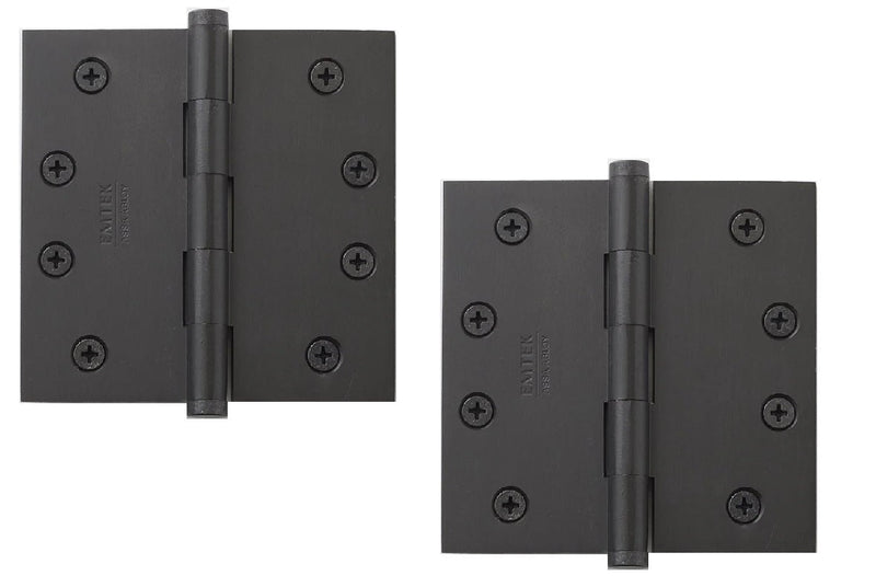 Emtek Residential Duty Solid Brass Plain Bearing Hinge, 4" x 4" with Square Corners in Flat Black finish