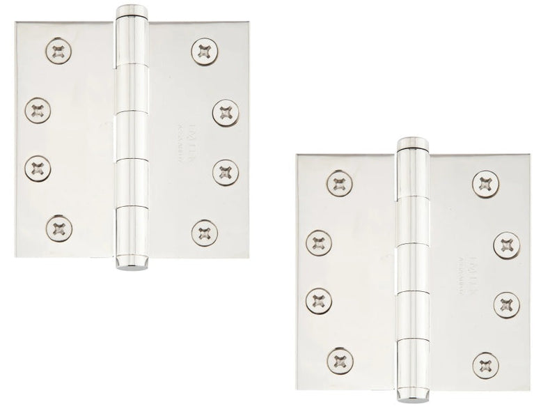 Emtek Residential Duty Solid Brass Plain Bearing Hinge, 4" x 4" with Square Corners in Lifetime Polished Nickel finish