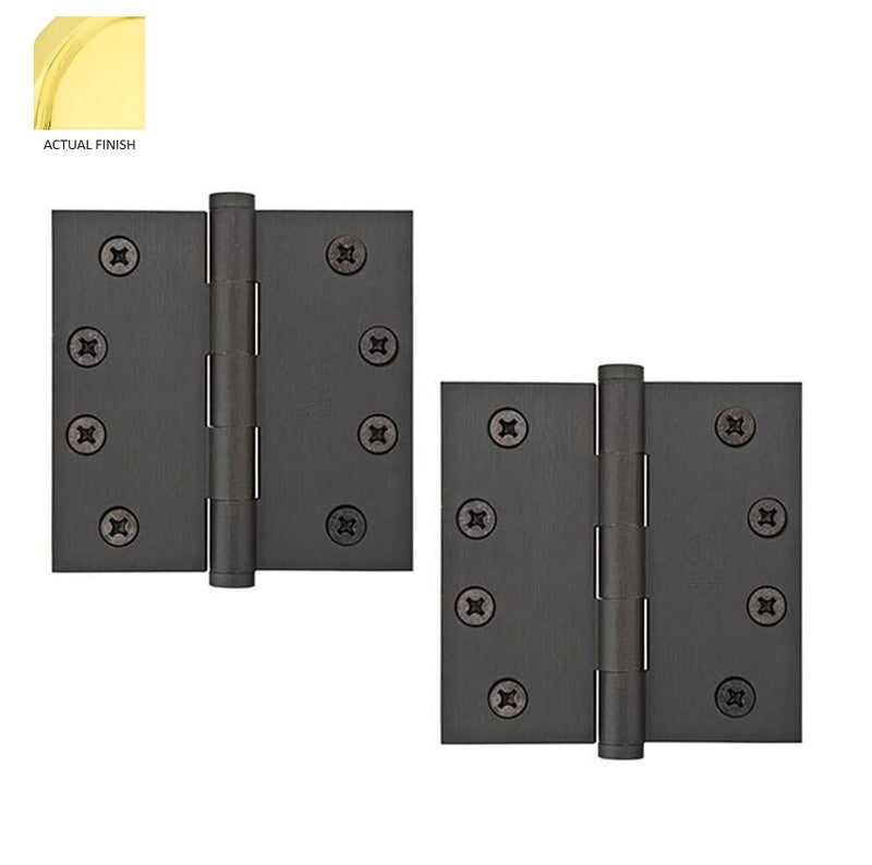 Emtek Residential Duty Solid Brass Plain Bearing Hinge, 4" x 4" with Square Corners in Polished Brass finish