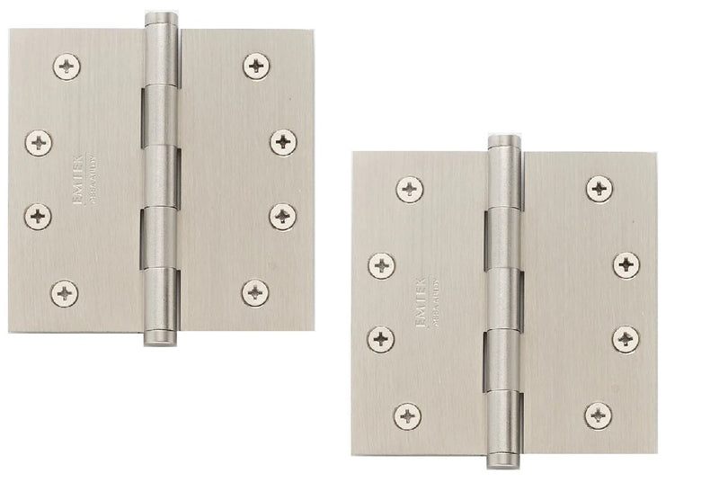Emtek Residential Duty Solid Brass Plain Bearing Hinge, 4" x 4" with Square Corners in Satin Nickel finish