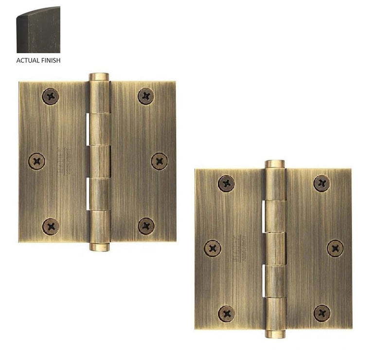 Emtek Residential Duty Steel Plain Bearing Hinge, 3.5" x 3.5" with Square Corners in Medium Bronze Patina finish