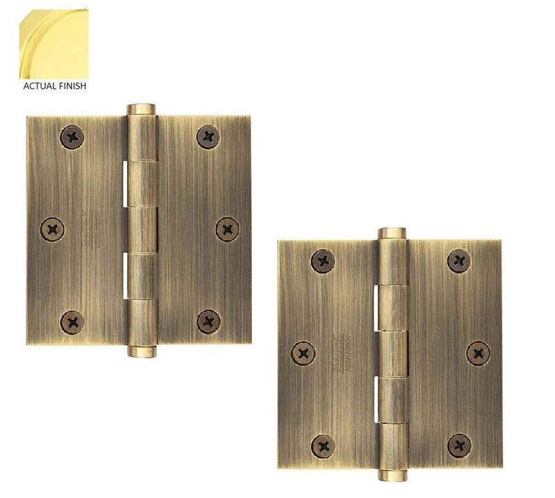 Emtek Residential Duty Steel Plain Bearing Hinge, 3.5" x 3.5" with Square Corners in Polished Brass finish