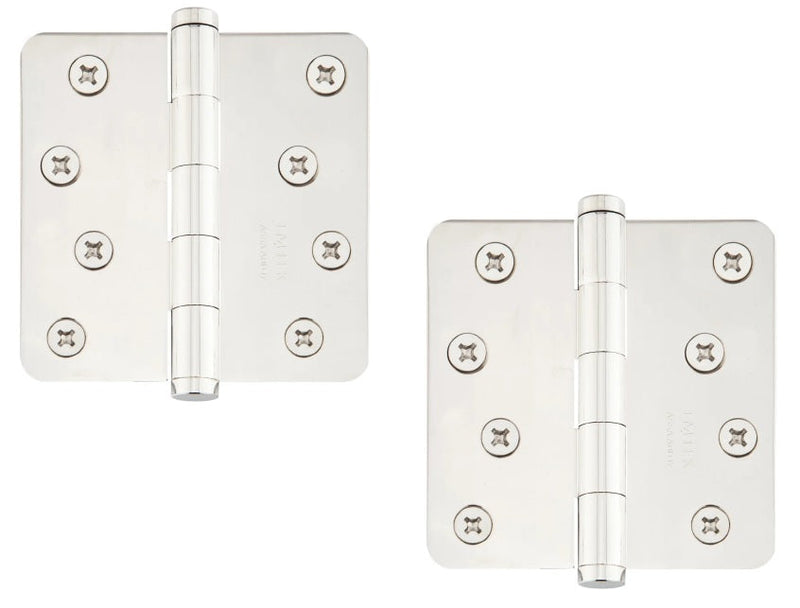 Emtek Residential Duty Steel Plain Bearing Hinge, 4" x 4" with 1/4" Radius Corners in Lifetime Polished Nickel finish