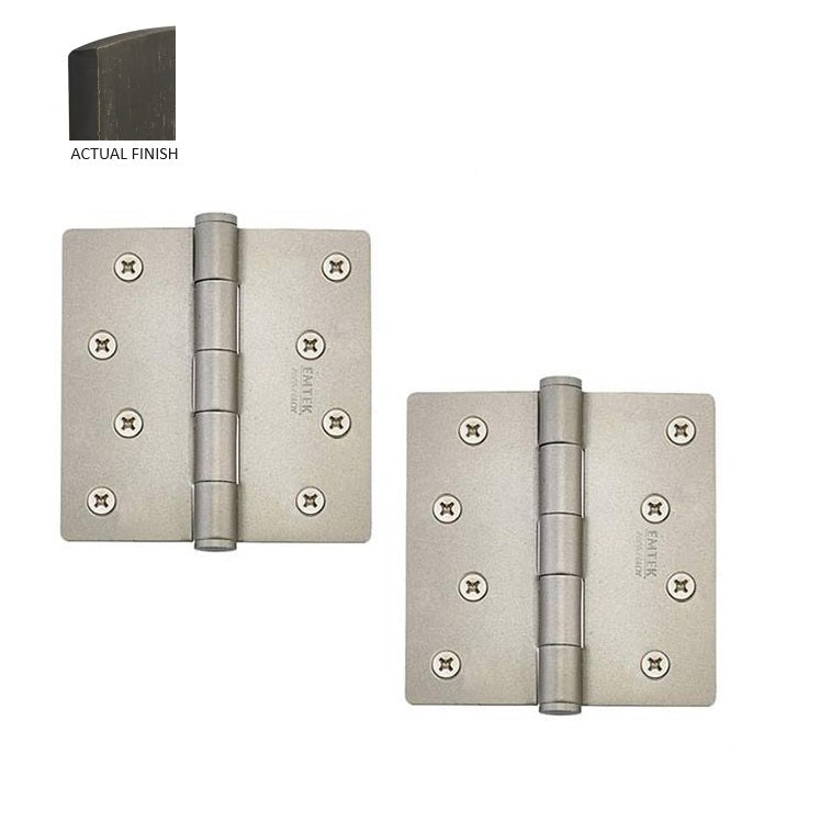 Emtek Residential Duty Steel Plain Bearing Hinge, 4" x 4" with 1/4" Radius Corners in Medium Bronze Patina finish