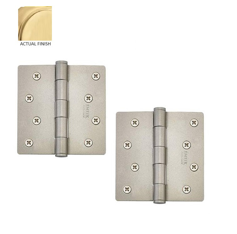 Emtek Residential Duty Steel Plain Bearing Hinge, 4" x 4" with 1/4" Radius Corners in Satin Brass finish