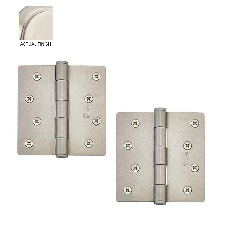 Emtek Residential Duty Steel Plain Bearing Hinge, 4" x 4" with 1/4" Radius Corners in Satin Nickel finish