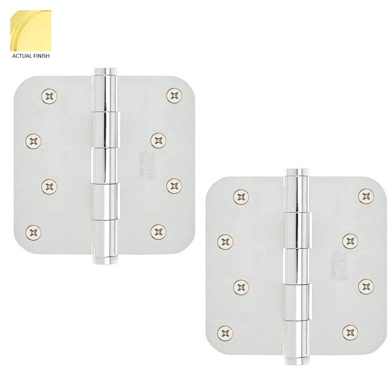 Emtek Residential Duty Steel Plain Bearing Hinge, 4" x 4" with 5/8" Radius Corners in Polished Brass finish