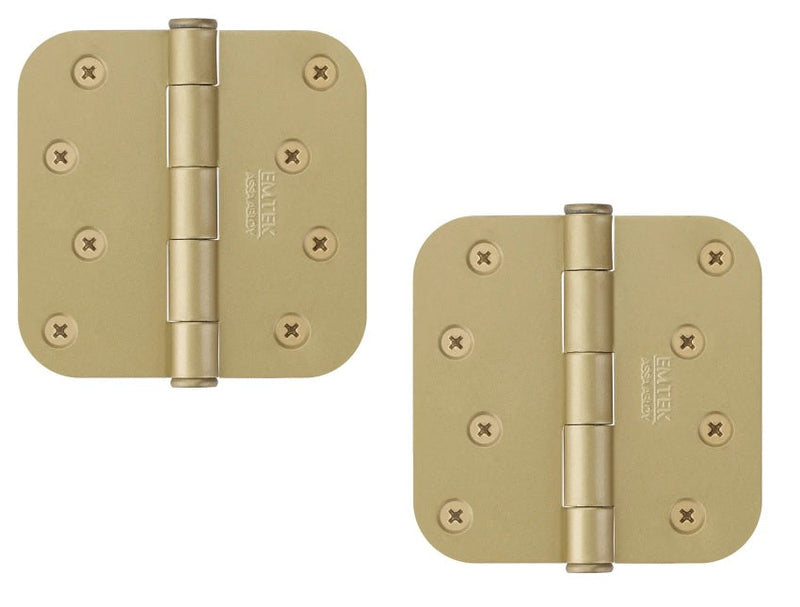 Emtek Residential Duty Steel Plain Bearing Hinge, 4" x 4" with 5/8" Radius Corners in Satin Brass finish