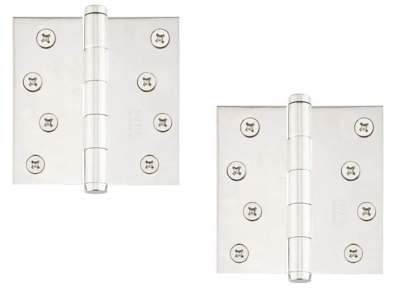 Emtek Residential Duty Steel Plain Bearing Hinge, 4" x 4" with Square Corners in Lifetime Polished Nickel finish