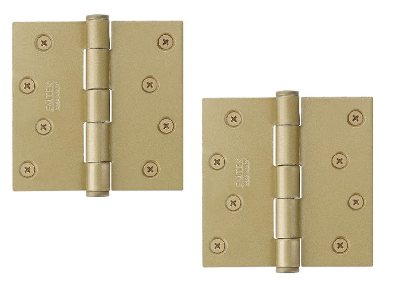 Emtek Residential Duty Steel Plain Bearing Hinge, 4" x 4" with Square Corners in Satin Brass finish