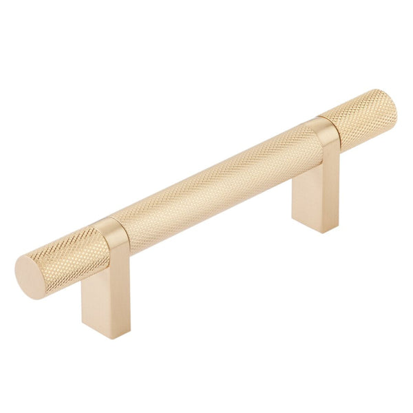 Emtek Select Knurled Cabinet Bar Pull, 3 1/2" C-to-C in Satin Brass finish