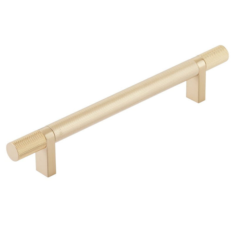 Emtek Select Knurled Cabinet Bar Pull, 6" C-to-C in Satin Brass finish