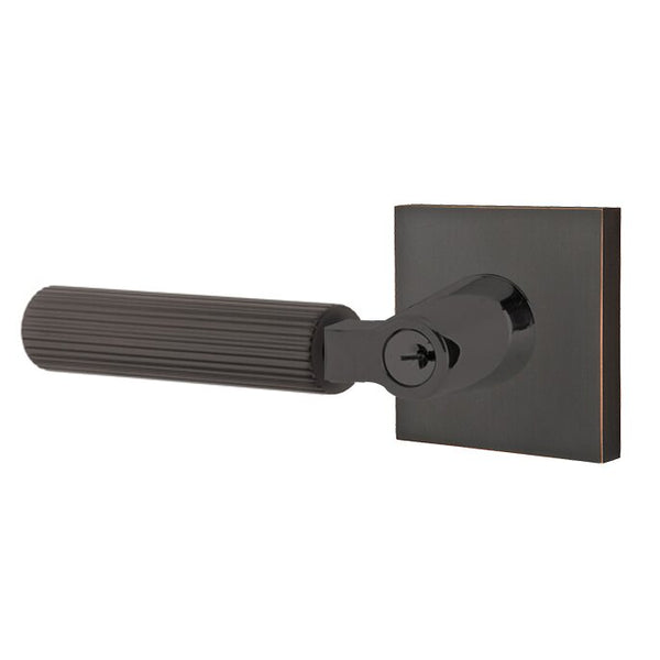 Emtek-Select L-Square Left Handed Straight Knurled Key in Lever with Square Rosette-Oil Rubbed Bronze-Coastal Hardware Store