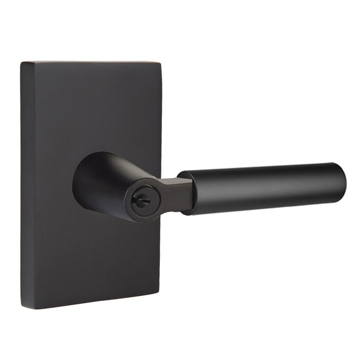 Emtek Select L-Square Right Handed Smooth Key in Lever with Modern Rectangular Rosette in Flat Black finish