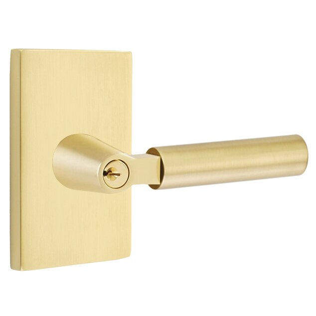 Emtek Select L-Square Right Handed Smooth Key in Lever with Modern Rectangular Rosette in Satin Brass finish