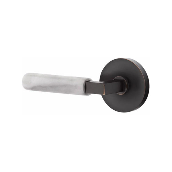 Emtek Select L-Square White Marble Lever with Disk Rosette in Oil Rubbed Bronze finish