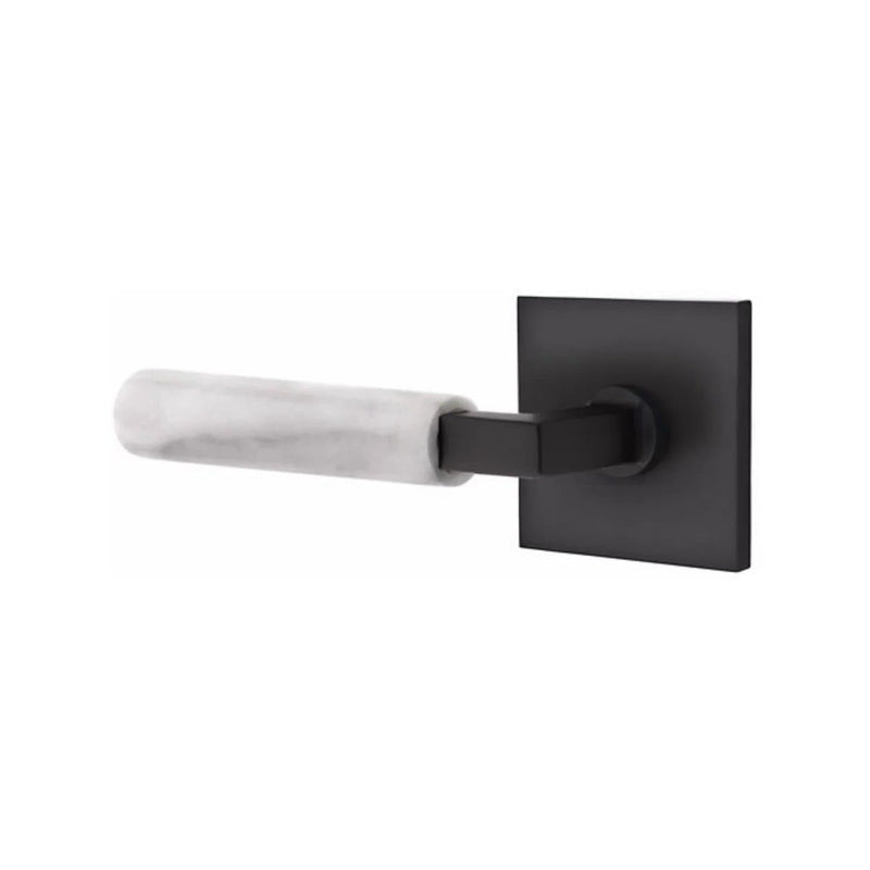 Emtek Select L-Square White Marble Lever with Square Rosette in Flat Black finish