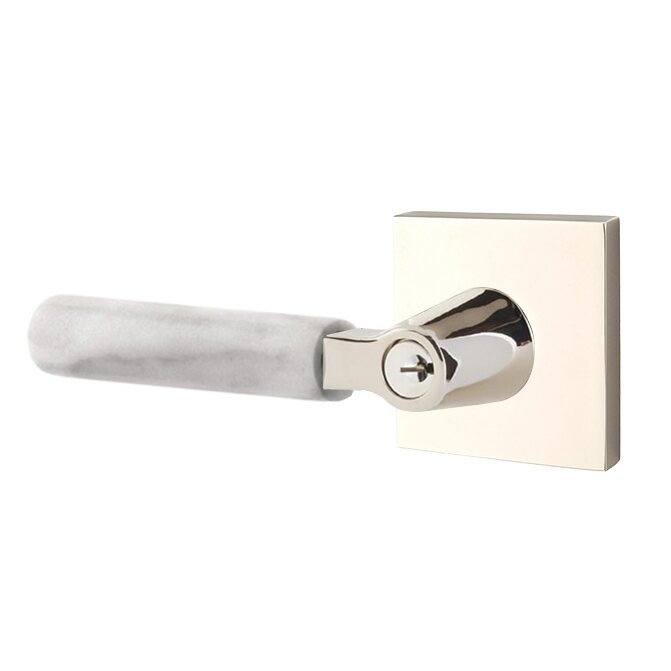 Emtek Select L-Square White Marble Lever with Square Rosette in Lifetime Polished Nickel finish