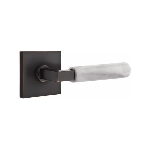 Emtek Select L-Square White Marble Lever with Square Rosette in Oil Rubbed Bronze finish
