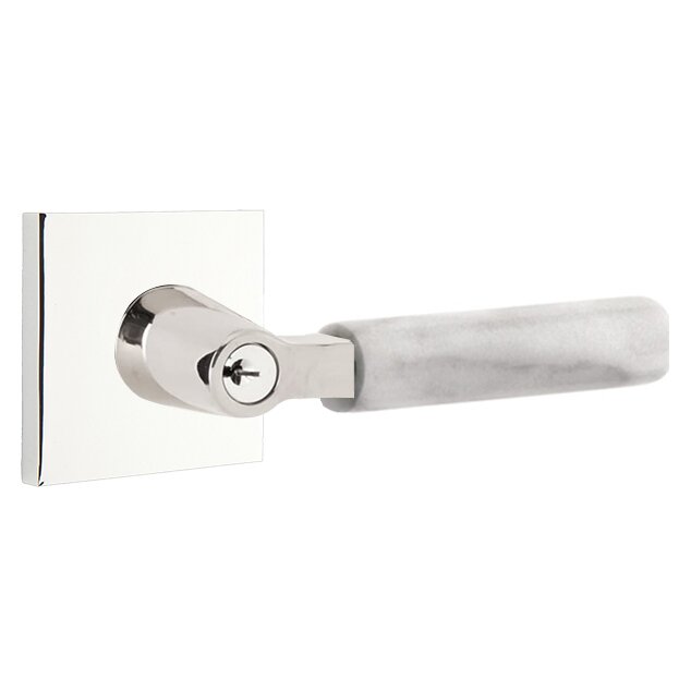 Emtek Select L-Square White Marble Lever with Square Rosette in Polished Chrome finish