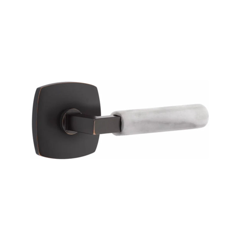 Emtek Select L-Square White Marble Lever with Urban Modern Rosette in Oil Rubbed Bronze finish