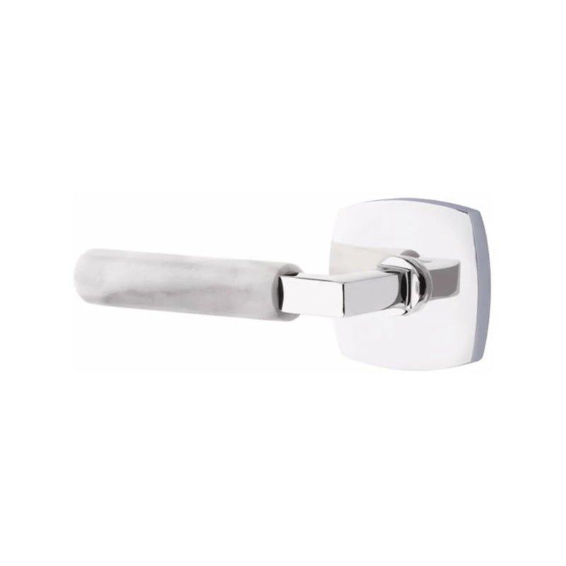 Emtek Select L-Square White Marble Lever with Urban Modern Rosette in Polished Chrome finish