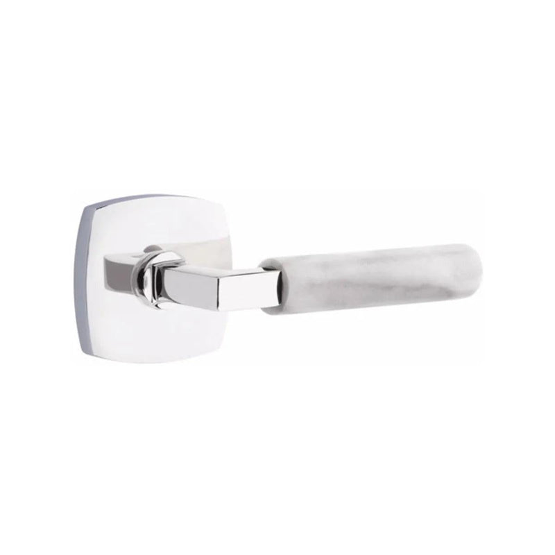Emtek Select L-Square White Marble Lever with Urban Modern Rosette in Polished Chrome finish